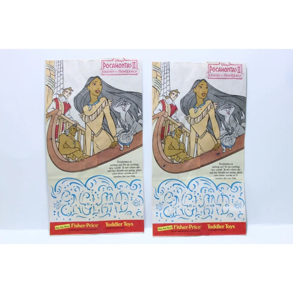 1998 Happy Meal McDonalds Paper Bag Disney Pocahontas II Lady & Tramp Lot of 2